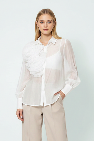 Camicia BREST m/l con applicazione fiore in tulle