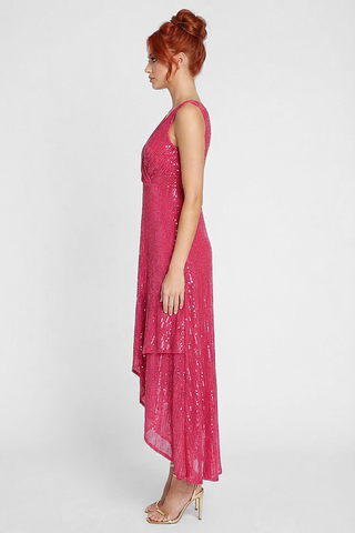 PARIS long sequin dress with criss-cross neckline