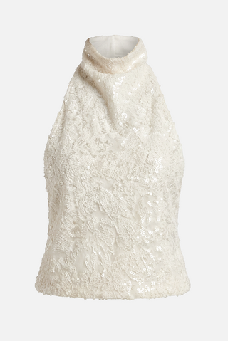Top FLORIANE in tessuto ricamato e micro paillettes