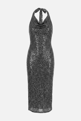 ARBENT sequined midi dress with halter neck