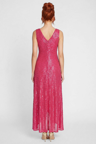 PARIS long sequin dress with criss-cross neckline
