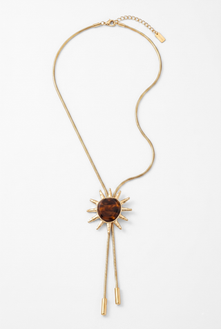 Collana in acciaio SOLAR stile boho tie con pendente sole