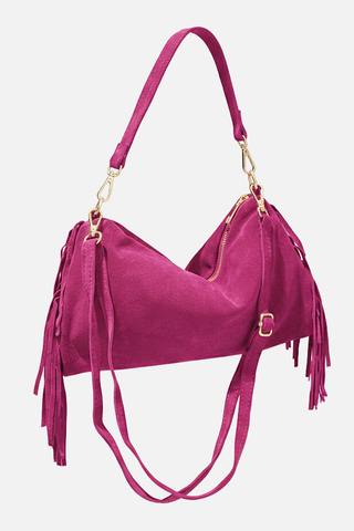 Borsa CHIC in vero camoscio con frange e zip
