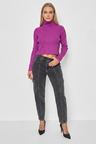 Maglia donna a costine cropped NANCY a collo alto