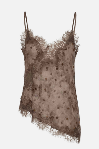 CHERISETTE asymmetrical lace and polka dot top