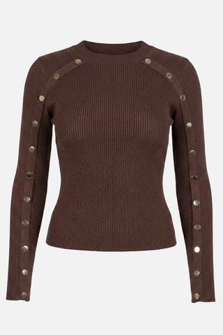 PERON ribbed crew-neck jumper with gold buttons