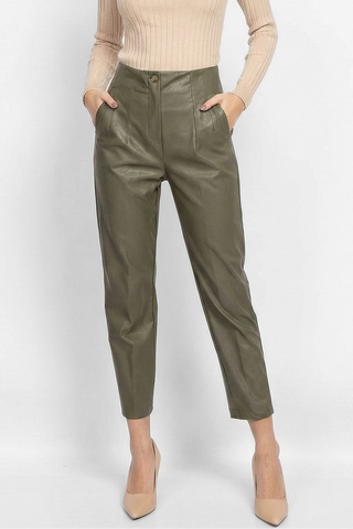 AGONGES High-waisted Faux Leather Trousers
