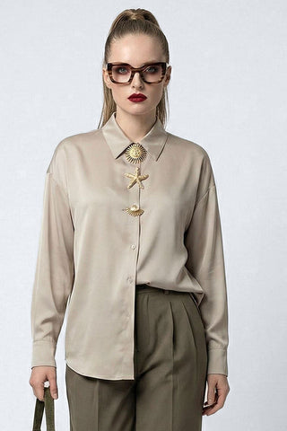 Camicia CAIENNA m/l in raso con spille gioiello