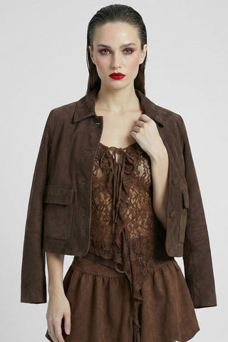 Top in pizzo CHANTILLY con volant e lacci