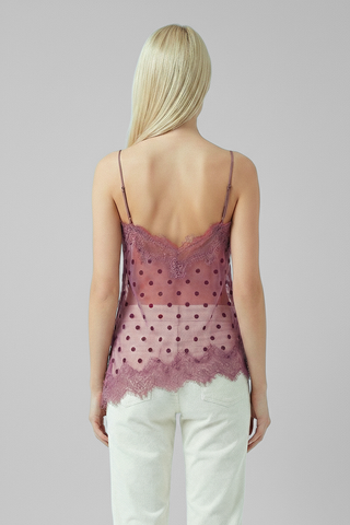 CHERISETTE asymmetrical lace and polka dot top