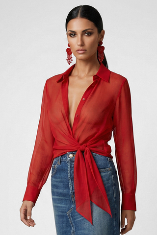 Camicia ARLES in chiffon di viscosa con nodo frontale