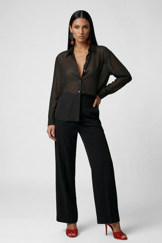 BELLETRIX semi-sheer shirt with silver micro rhinestones