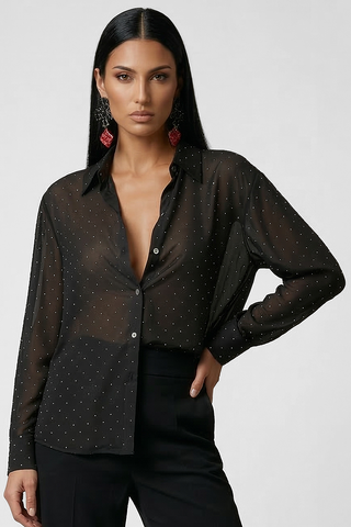 Camicia BELLETRIX semitrasparente con micro strass argentati