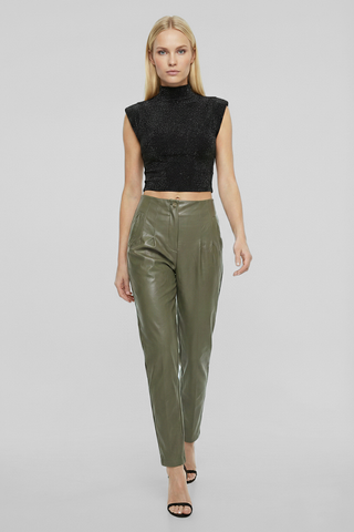 AGONGES High-waisted Faux Leather Trousers