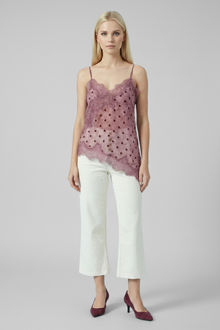 CHERISETTE asymmetrical lace and polka dot top