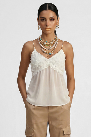 Top ZOE con inserto in pizzo e roselline