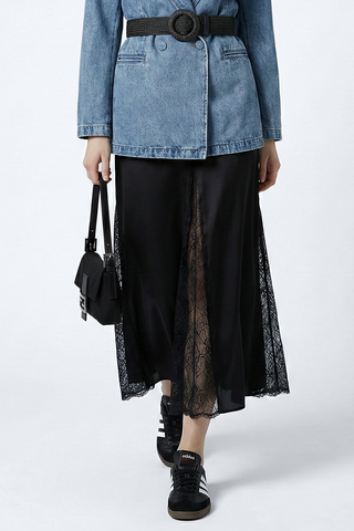 Maxi gonna CANNES lunga con elastico retro vita e con inserti di pizzo