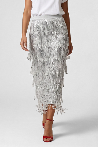 Gonna lunga APOLLINE con frange di paillettes