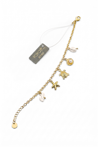 LESLIE stainless steel anklet with charms and natural white stones