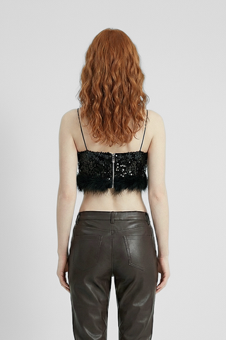 Crop Top bralette CHALEY full paillettes con piume