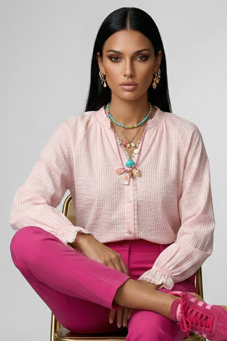 Camicia CALLUNE m/l con volant e bottoni gioiello