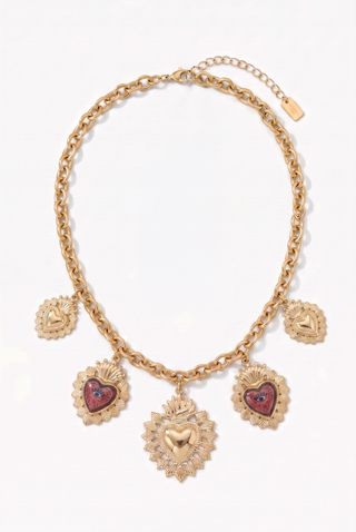 Collana collier LOVE con ciondoli cuore sacro in acciaio