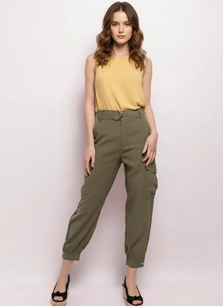 JUSTINE cargo trousers with belt and elasticated back.