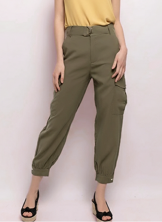 JUSTINE cargo trousers with belt and elasticated back.