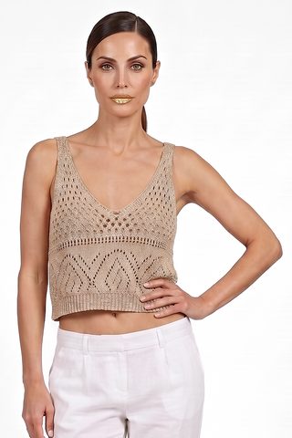Top donna in viscosa  FREYA in maglia traforata con scollo a V