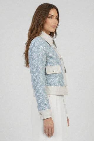 AISHA diamond-quilted denim jacket embroidered with sequins