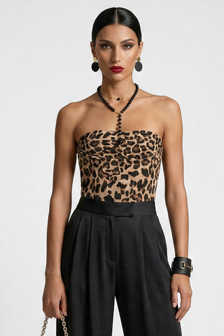 Body a fascia CELESTE in fantasia animalier