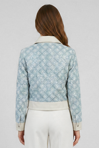 AISHA diamond-quilted denim jacket embroidered with sequins