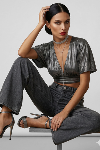 Crop Top TESSA effetto metalizzato annodato sulla schiena