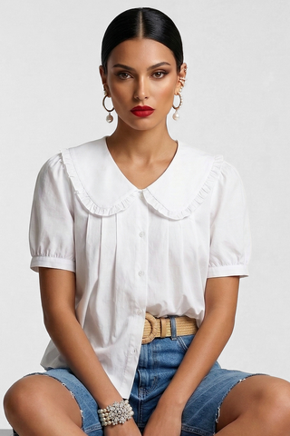 Camicia OLIVIA con colletto a bavero e rouche