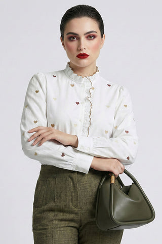 Camicia in cotone OLIMPIA m/l con cuori ricamati