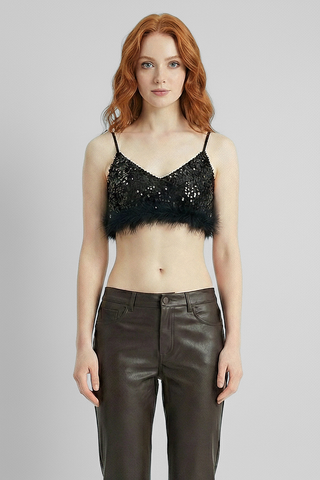 Crop Top bralette CHALEY full paillettes con piume