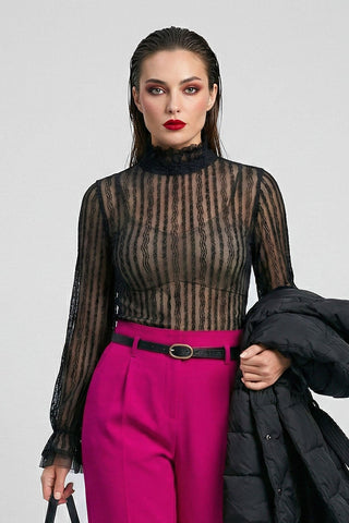 Blusa MORGANA m/l in pizzo con volant