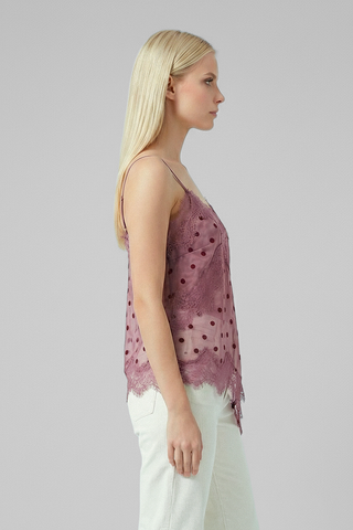 CHERISETTE asymmetrical lace and polka dot top