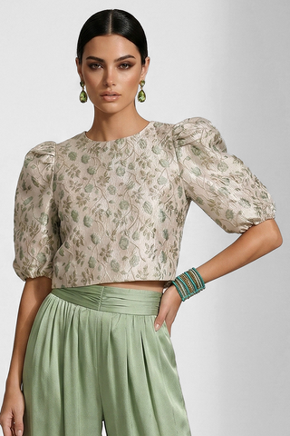 Blusa MARION maniche a sbuffo e ricami floreali