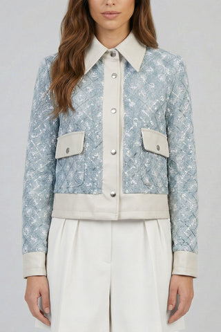 AISHA diamond-quilted denim jacket embroidered with sequins