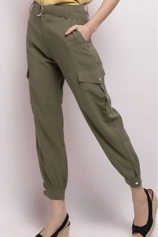 JUSTINE cargo trousers with belt and elasticated back.