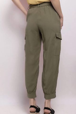 JUSTINE cargo trousers with belt and elasticated back.