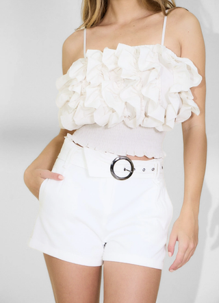 SUZETTE top with ruffles and elasticated band