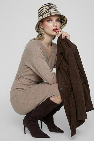 Abito in maglia TALENCE con scollo incrociato e cintura