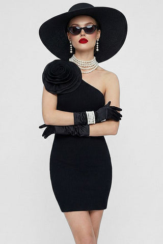 Abito corto monospalla NIZZA con applicazione fiore