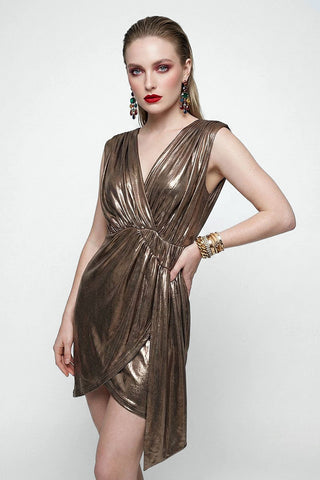 Abito corto BASTIA in tessuto lamè e drappeggi