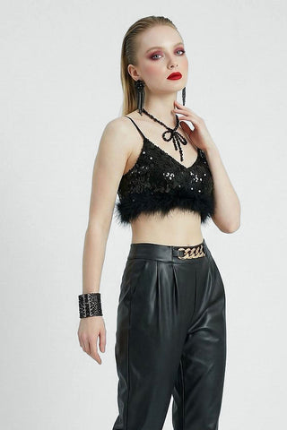 Crop Top bralette CHALEY full paillettes con piume