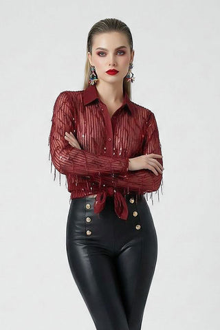 Camicia DOMINIQUE m/l con fili di paillettes