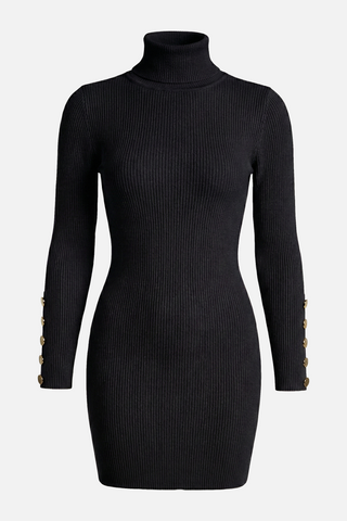 LAVIOLLE short ribbed knit turtleneck dress with gold buttons s/m