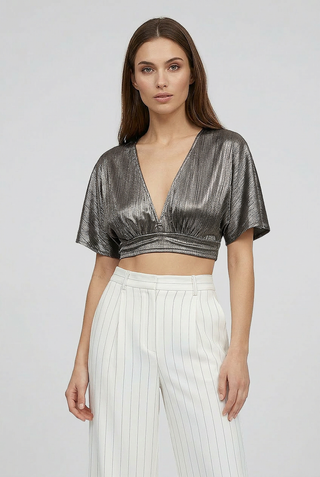 Crop Top TESSA effetto metalizzato annodato sulla schiena